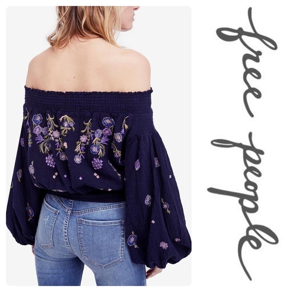 New Free People Saachi Smocked Off-T-Shoulder Top - Picture 6 of 8